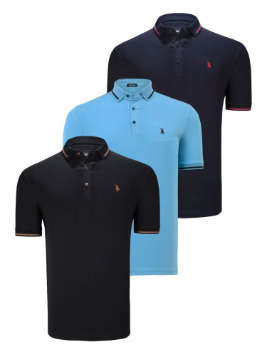 TRIPLE SET T8586 DEWBERRY MEN'S T-SHIRT-BLACK-NAVY-LIGHT BLUE