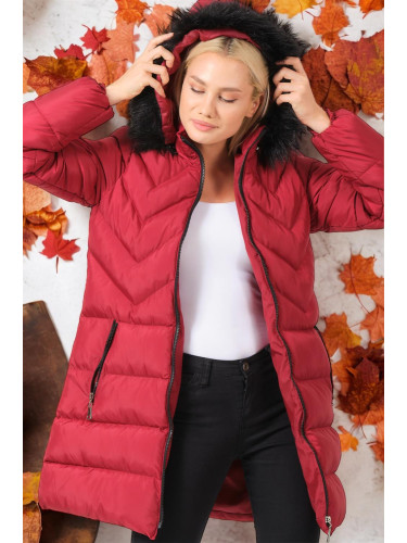 Z6759 DEWBERRY LADIES' COAT-PLAIN BURGUNDY