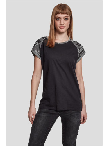 Women's contrasting raglan t-shirt black/dark camo