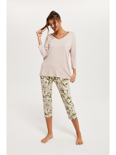 Women's pyjamas Indonesia 3/4 sleeve, 3/4 legs - beige/print