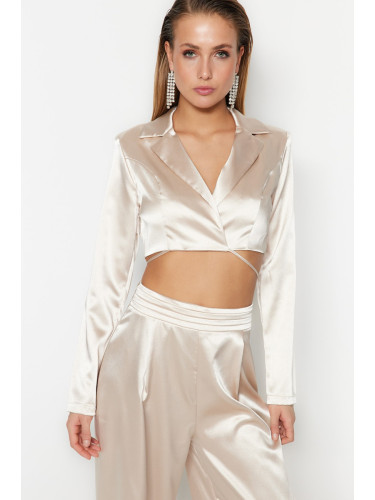 Trendyol Beige Lined Woven Piping Satin Jacket