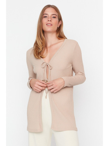 Trendyol бежова вратовръзка фронт рипсено кадифе плетена жилетка