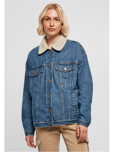 Women's Oversized Denim Jacket Sherpa Clear Blue Washed