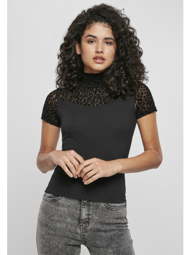 Women's turtleneck T-shirt Flock with lace black