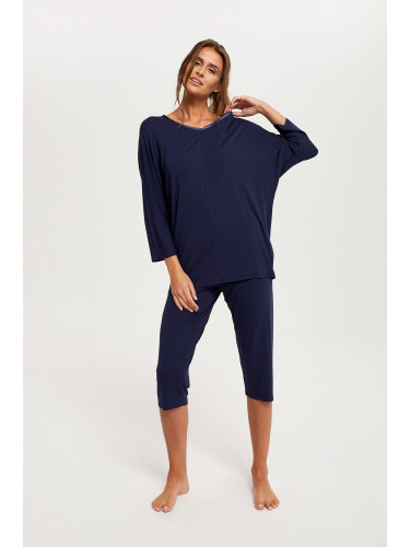 Women's Song pyjamas, 3/4 sleeve, 3/4 leg - navy blue