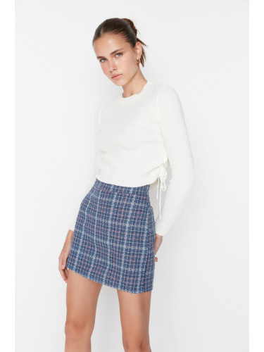 Trendyol Indigo Checked Tweed Fabric Mini Woven Skirt