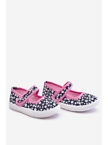 Boto Детски балеринки с велкро щампа в тъмносини и розови села
