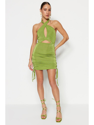 Trendyol зелен монтирани прозорец/нарязани плетени подробно елегантна вечерна рокля