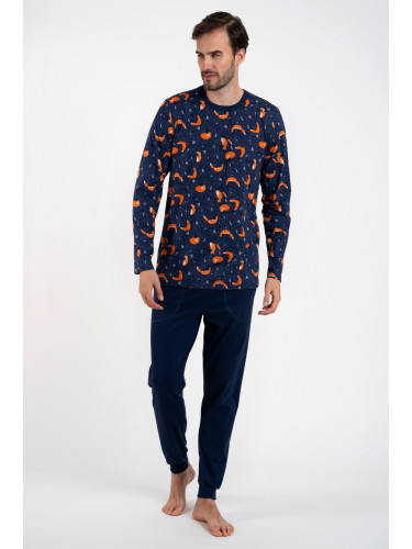 Men's pyjamas Witalis, long sleeves, long legs - print/navy blue