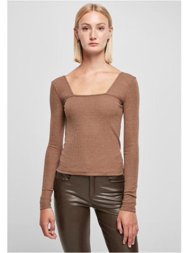 Women's square neckline with long sleeves in dark khaki color