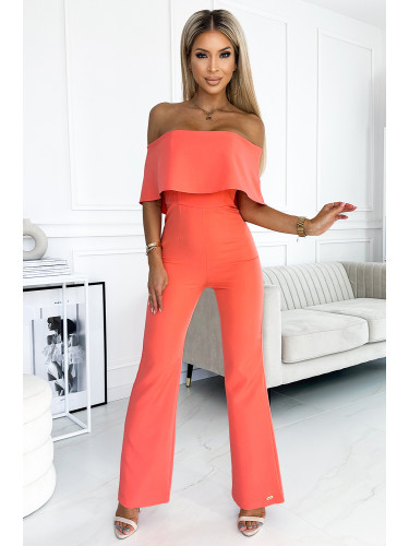 444-1 Jumpsuit with a frill and bare shoulders - peach