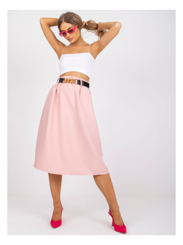 Light pink trapezoidal midi skirt with pockets