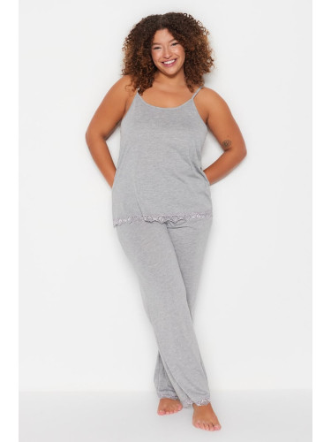 Trendyol Curve Gray Knitted Lace Detailed Pajamas Set