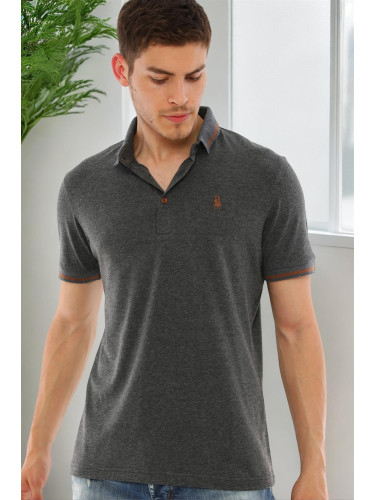 T8586 DEWBERRY MEN'S POLO NECK T-SHIRT-PLAIN ANTHRACITE