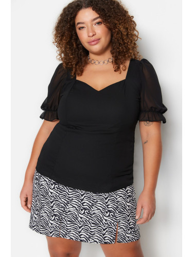 Trendyol Curve Black Woven Sleeves Chiffon Blouse
