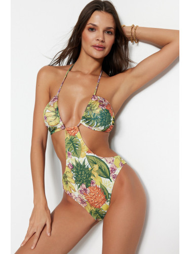 Trendyol флорални шарени без презрамки висок крак бански