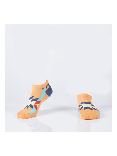 Orange short socks for men with Aztec patterns