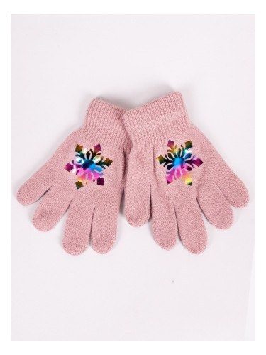 Yoclub Kids's Girls' Five-Finger Gloves With Hologram RED-0068G-AA50-001