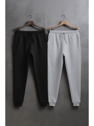 Trendyol Grey-Black Regular/Normal Cut Elasticized Jogger 2 Pack Sweatpants