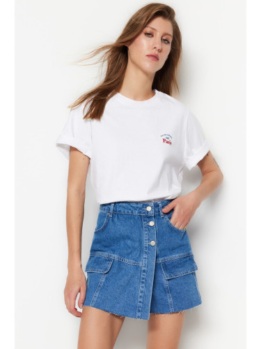 Trendyol Dark Blue Denim Shorts Skirt with Cargo Pocket