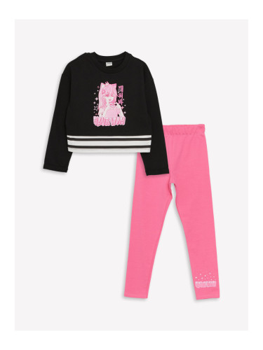 LC Waikiki Girls' Crew Neck Printed Long Sleeve T-Shirt & Tights