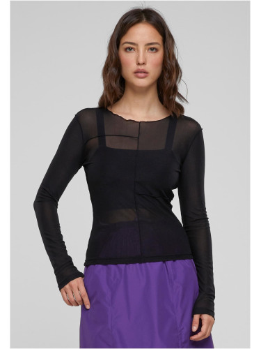 Women's long-sleeved mesh with open seam, black