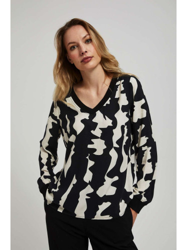 Marisse Patterned V-Neck Shirt, Black