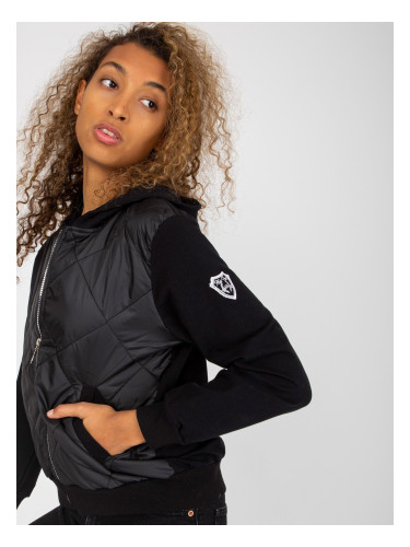 Black Women's Bomber Sweatshirt with Stitching RUE PARIS