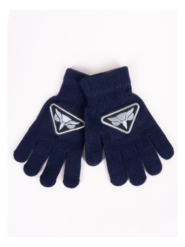 Yoclub Kids's Boys' Five-Finger Gloves RED-0233C-AA5B-003 Navy Blue