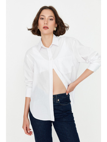 Trendyol White Boyfriend/Wide Fit Woven Shirt