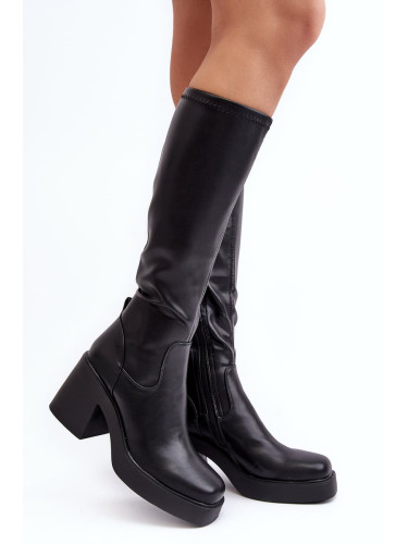 Women's Chunky High Heel Boots D&A Black