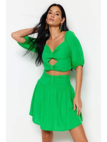 Trendyol Green Woven Cut Out/Window Blouse and Skirt Set