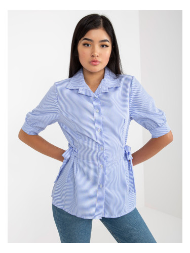 Lady's Striped Shirt with Tie - Blue