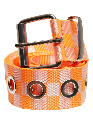 Checkered belt with eyelets neon orange/white