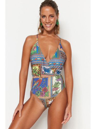 Trendyol тропически шарени двойно гърди редовен крак бански костюм