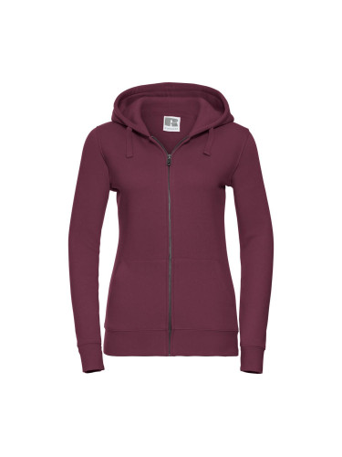 Burgundy women's sweatshirt with hood and zipper Authentic Russell