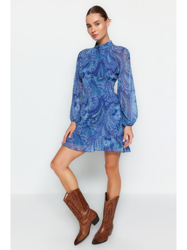 Trendyol синя пола Flounce облицована шифон тъкани рокля