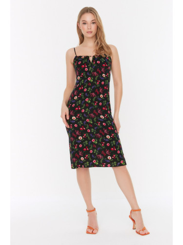 Trendyol черен дребничка Strappy яка подробни тъкани тъкани рокля