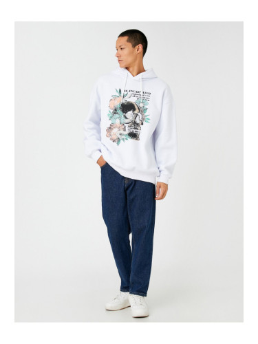 Koton Hooded Oversize Sweatshirt Raised Skull Printed