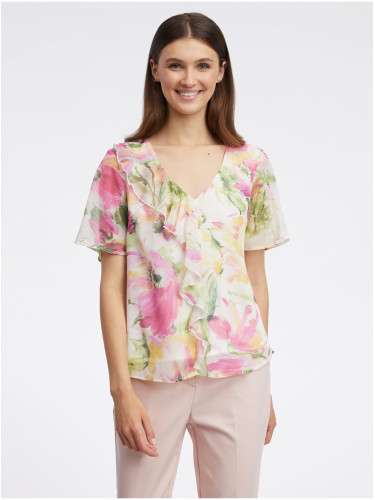 Pink and White Women's Floral Blouse ORSAY - Women's