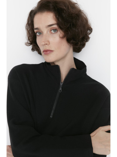 Trendyol Black Thessaloniki/Knitwear Look Zippered Collar Regular/Regular Fit Knitted Sweatshirt