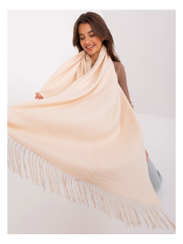 Light beige women's scarf with fringe