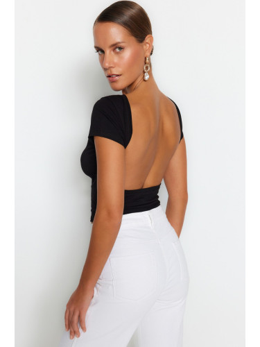 Trendyol Black Backless Crop Cotton Stretchy Knitted Blouse