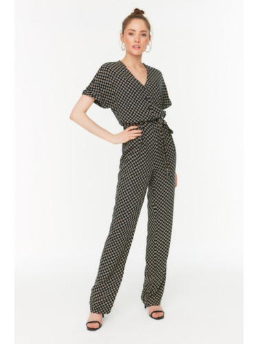 Trendyol Black Belted Patterned Woven Jumpsuit