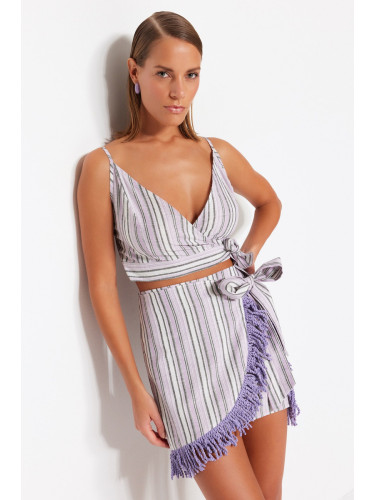 Trendyol Striped Woven Tasseled Blouse and Skirt Set