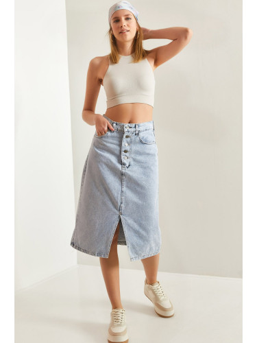 Bianco Lucci Women's Buttoned Straight Slit Denim Skirt