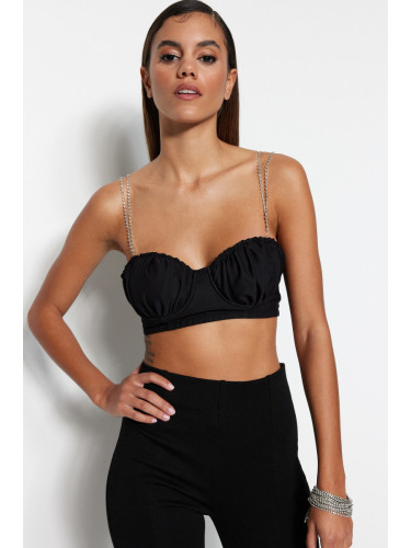 Trendyol Black Crop Lined Shiny Stone Woven Bustier