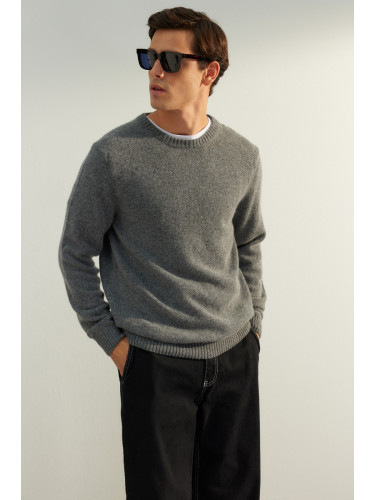 Trendyol Limited Edition Dark Grey Regular Fit Crew Neck Wool Basic Knitwear Sweater