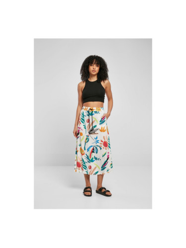 Women's viscose midi skirt white, sand and fruit