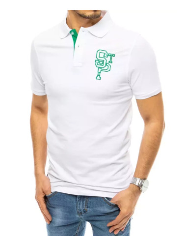Koszulka męska polo z haftem biała Dstreet